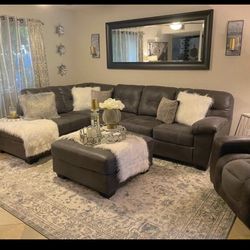 Brand New Gray 2 Piece Faux Leather Couch Sectional With Chaise/ Living Room Set ⭐️ By Ashley Signature ✨ Great Financing Options 