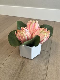 11” Wide Artificial Flower Succulent Plant  w/ White Ceramic Planter