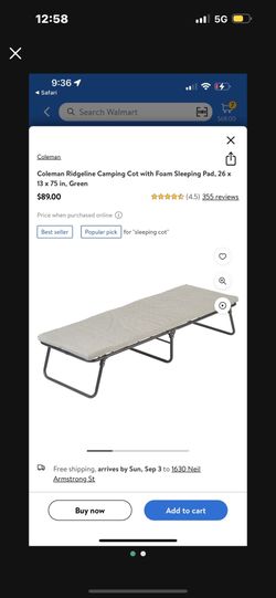 Coleman Cot With Sleeping Foam