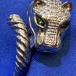 EFFY Size 7  Big Cat Ring In Silver & 14K Gold W/ Diamonds