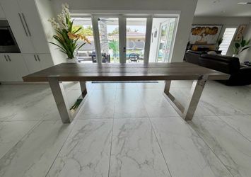 Modern Dining Table Wood Top Chrome Legs