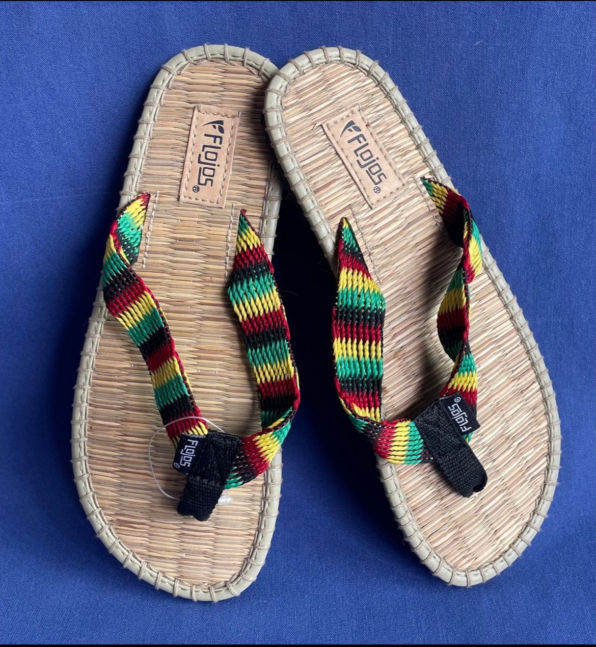 Flojos Rasta Colors Woven Straw Flip Flops Women's Size 6 EUC