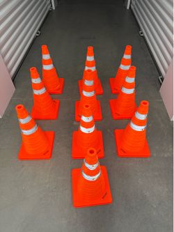 Set 10 Like New Traffic Cones 18" Orange White Game Neighborhood Kids Play Outdoor