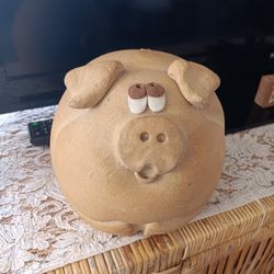 Stoneware Pottery Piggy Bank Approximately 7x7