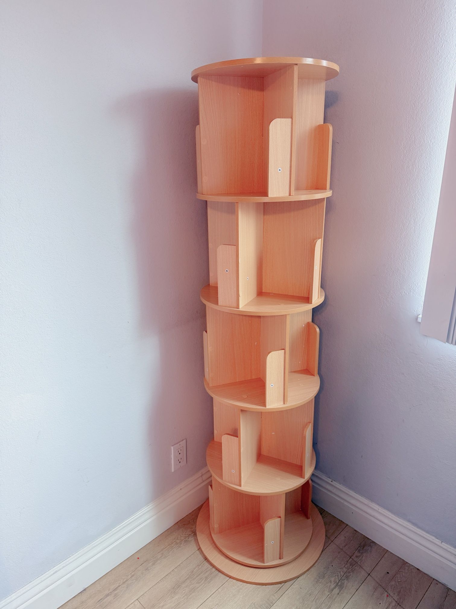 Rotating Bookshelf, 360 Display 5 Tier, Small Bookshelf for Small Space, Floor Standing Bookcase Storage Rack, Wood Narrow Book Shelf Organizer for Be