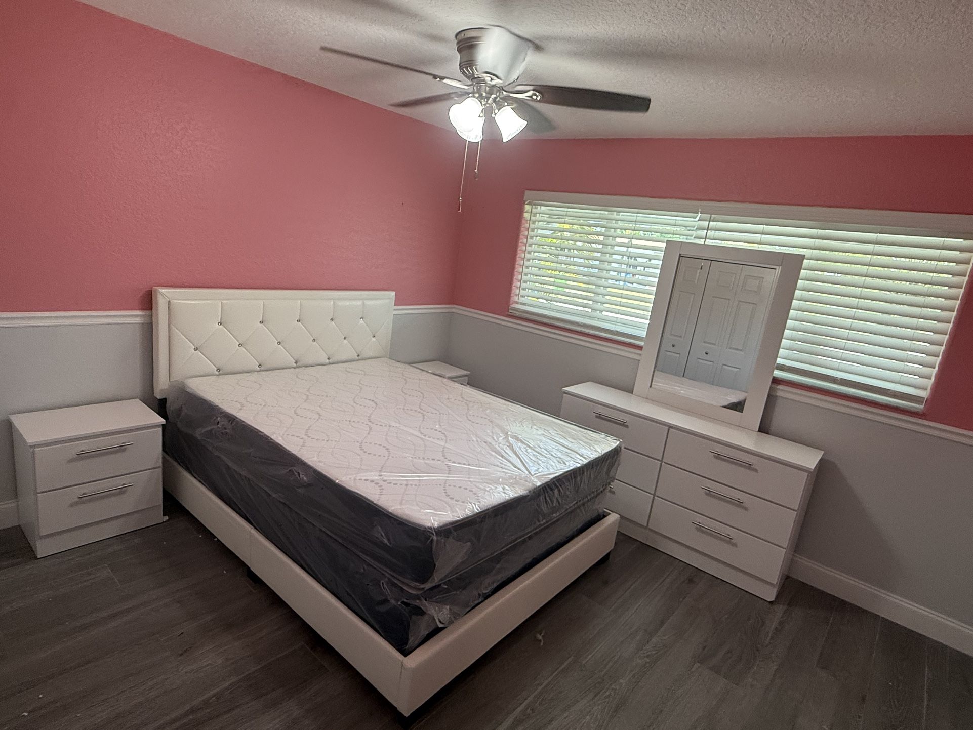 Full Bedroom Set With Mattress And 2 Nightstand Dresser And Mirror . Free Installation All New Furniture And Free Deliveries