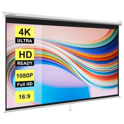 100 Inch Manual Pull Down Projector Screen, 16:9 HD Retractable Widescreen for Movie Home Theater Cinema Office Video Game