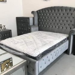 Bedroom Set Queen, King Bed Frame, Dresser, Mirror, Night Stand. 🌟  Mattress Sold Separately 
