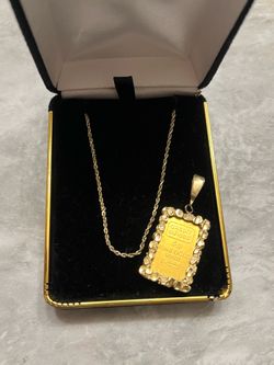 5g Credit Suisse Gold Bar Pendant w/ 14k Rope Chain set