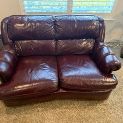 FREE Burgundy Leather Loveseat + Ottoman