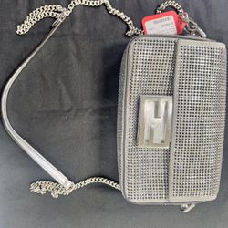 Fendi Crystal Vitello Laminato FF Mini Baguette Crystal Argento
