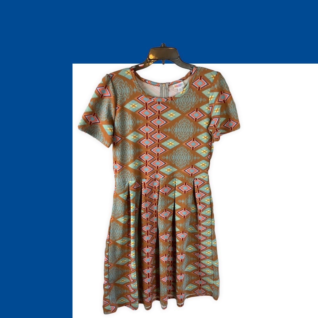 LulaRoe Rust Brown w Multicolors Geometric Designs