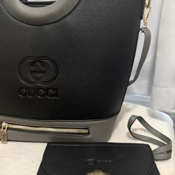 Black Designer Style Bucket Bag – Crossbody Strap + Matching Wallet