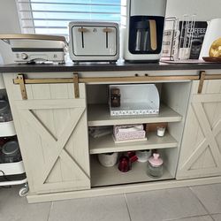 Farmhouse Sliding Barn Door Coffee Bar Cabinet / Buffet