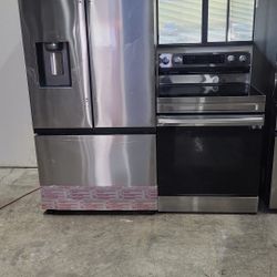 Samsung French Doors Stailess Steel Refrigerator And Electric Stove Stailess Steel New Good Conditionsg 