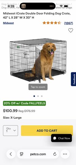 MidWest iCrate Fold & Carry Double Door Collapsible Wire Dog Crate, 42 inch