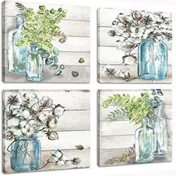 Flower Painting Wall Art Watercolor Floral Picture Artwork (4 Panel)