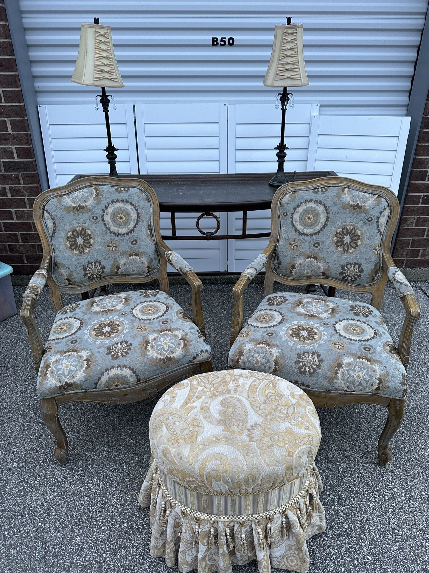 Beautiful 7-Piece Furniture Set From Wedding Venue - 2 Chairs, Ottoman, 3 Lamps