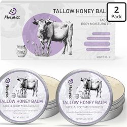 Beef Tallow for Skin – 2 Pcs Tallow and Honey Balm with Lavender Essential Oil, Beef Tallow for Face & Natural Tallow Face Moisturizer, Grass-Fed Tall