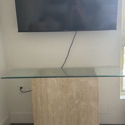 Travertine Table With Glass Top 