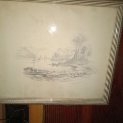 Framed Old Pencil Drawing Signed 
