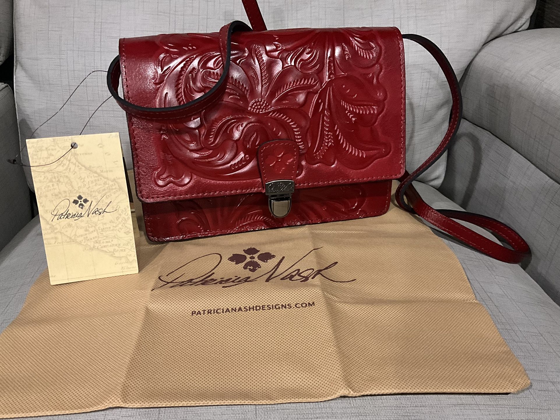 PATRICIA NASH Laurentina Crossbody Tooled Red (Lava) Color Leather $169.00!