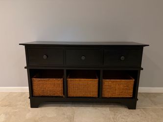 Black Wood Storage Bench with Baskets
