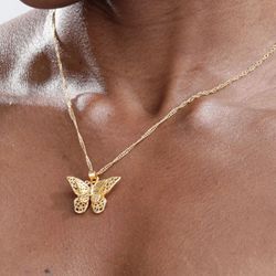 Gold butterfly womens pendant necklace Gift