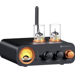 Fosi Audio MC331 Tube Integrated Amplifier with DAC, 2 Channel Home Audio Stereo Power Amp for HiFi Bookshelf Speakers/3.5mm Headphones, Vintage VU Me