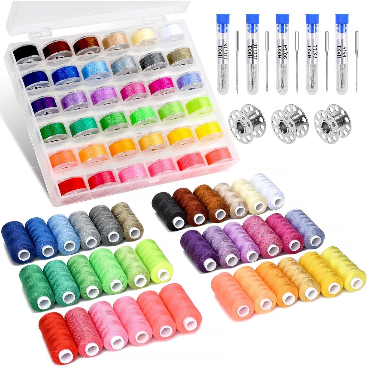 125 Pcs Sewing Thread Kit, 36 Assorted Colors Machine Threads with Spools,