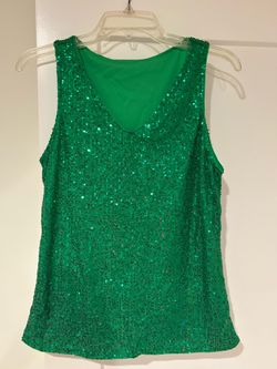 Women Green Sequins Sparky Tank Top