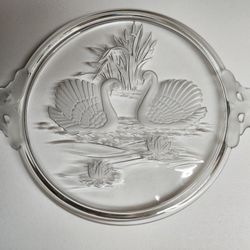 Vintage Mikasa Glass Swan Round Tray | Etched Frosted Glass Serving or Display Dish