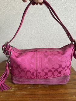 VINTAGE COACH Pink Signature Jacquard Canvas & Suede Crossbody Bag Preowned