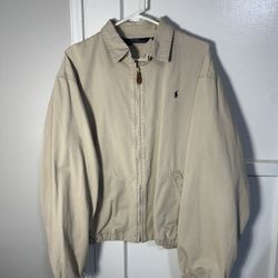 Vintage 1990s Polo Ralph Lauren Harrington Light Jacket Beige Cream Men’s Large