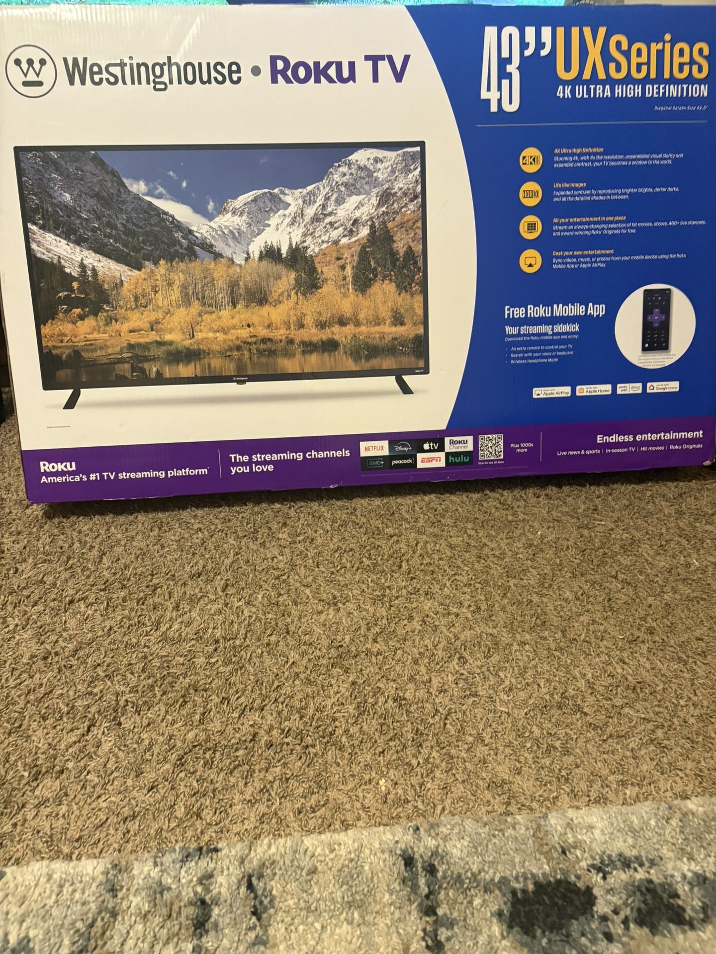 Westinghouse 43” Roku TV UX Series 4K Ultra High Definition