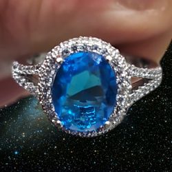 GN: .925 Sterling Sliver Blue Topaz Ring Size 6 ,7 ,8