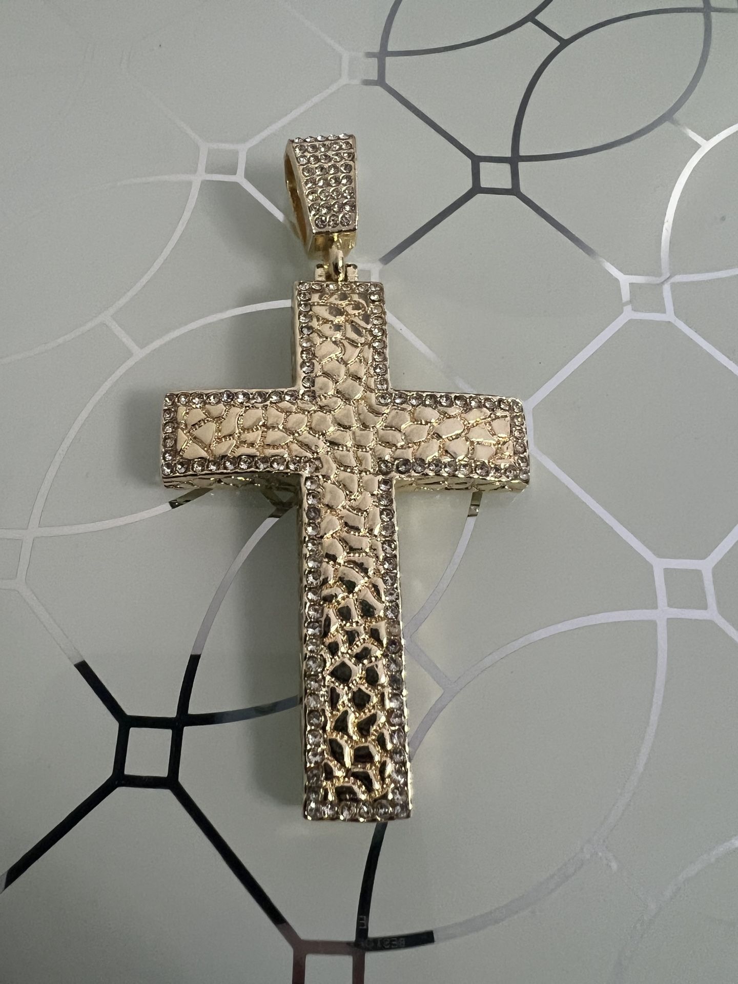 Nugget Large Gold Plated Cross With Rhinestones 3”