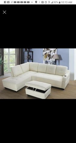 White sectional and Ottoman