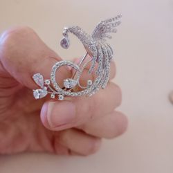 Phoenix Bird Cubic Zirconia White Gold Plated Brooche