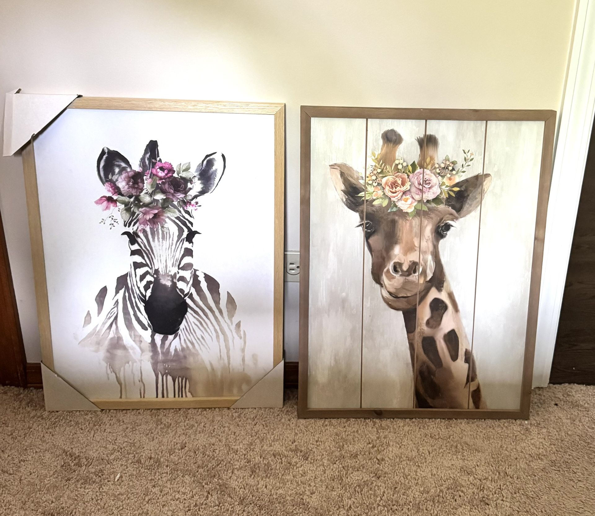 Nursery baby girl toddler giraffe zebra safari animal home wall decor