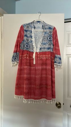 Boho Print Mini Dress with Fringe Trim