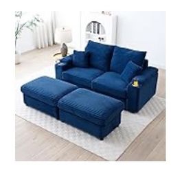 Corduroy Loveseat With Two Storage Ottomans