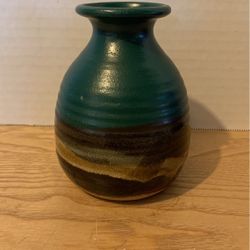 Hand thrown pottery  Vase signed and stamped four and 5” x 4” A1