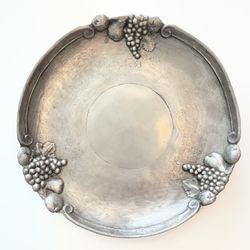 Vintage SKS Zinn Pewter Plate with Grape & Fruit Motif - Model #1863
