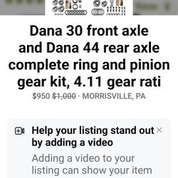 Dana 30 Front Axle Dana 44 Rear Axle Complete Ring And Pinion Gear Kit , 4.11 Gear Ratio 