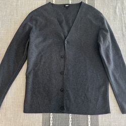 Uniqlo Cardigan Mens Large Gray Button Front Lightweight Sweater Minimalist