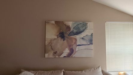 Large Abstract Watercolor Canvas Art – Blush, Sage & Navy Floral
