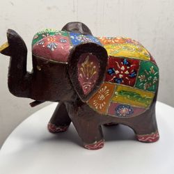 Handcrafted Hand Painted Wooden Elephant Statue, Collectible