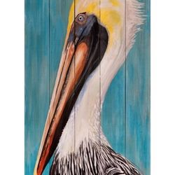 K.C. Grapes 'Pelican On Wood Pickets' Canvas Art