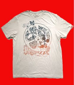 Disney Mickey Mouse Minnie Donald Duck Flower Butterfly Peace Theme 100% Cotton Tee T Shirt Beige Dark Blue Orange Size Sz Women L
